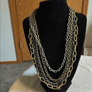 Elegant Gold, Silver and Black Chain Necklace
